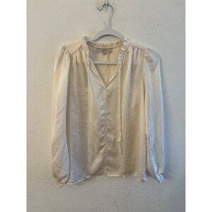 Loft Cream Ruffled Tie-Neck silk blend Blouse women size medium